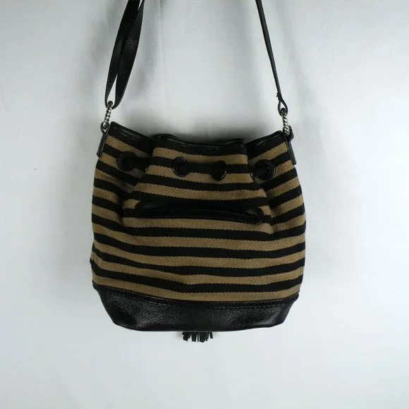 RARE Brighton Alder Black & Taupe Striped Leather Tassel Shoulder Crossbody Bag - Picture 6 of 10